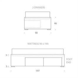Single bed - Left hand facing drawers