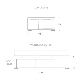 Single bed - Right hand facing drawers