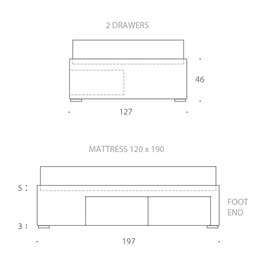 Small double bed - Left hand facing drawers