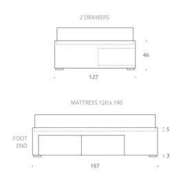 Small double bed - Right hand facing drawers