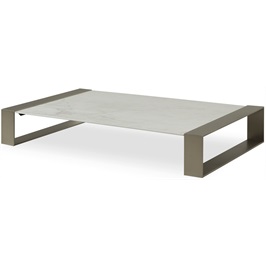 Short Rectangular Coffee Table - Matte Brushed Nickel & White Ceramic Marble