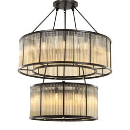 Bernardi Chandelier Bronze highlight finish, vintage glass