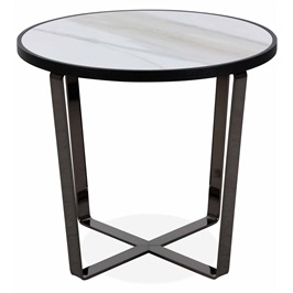 Side Table - Smoked Nickel, Dark Oak & Calacatta oro lucido Glossy Ceramic