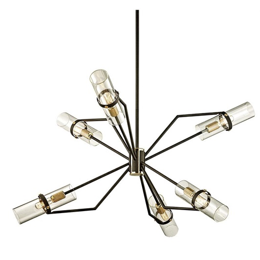 Chandelier - Textured Bronze Brushed Brass & Gloss Opal Glass