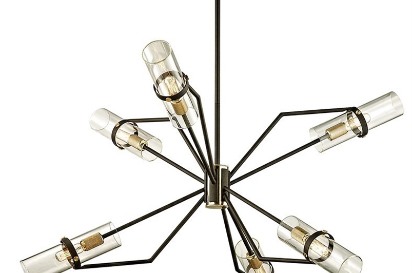 Chandelier - Textured Bronze Brushed Brass & Gloss Opal Glass