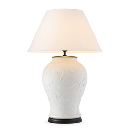 White Relief Porcelain, Black Finish & Off-white Shade