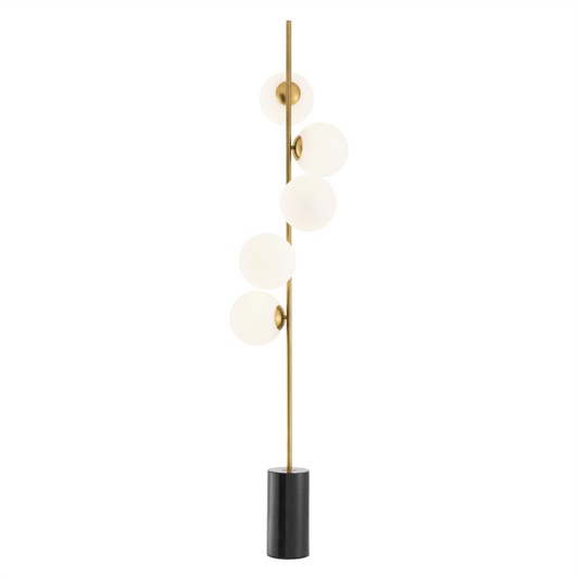 Antique Brass, White Glass & Black Marble Base