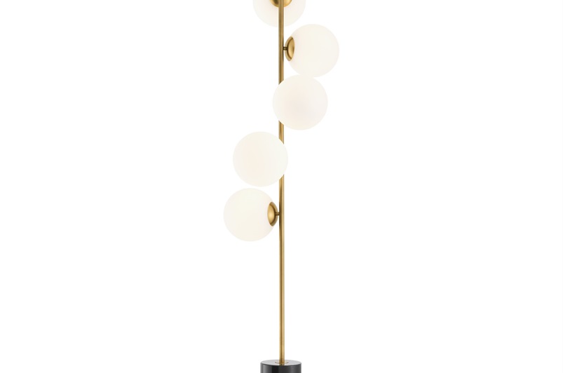 Antique Brass, White Glass & Black Marble Base