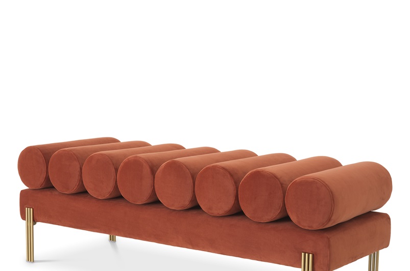 Savona orange velvet | brushed brass finish legs